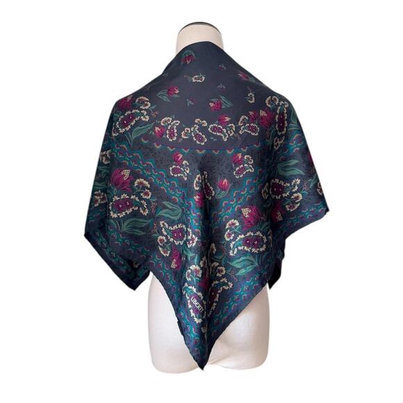 Vintage Liberty London Silk Scarf Gray Plum Blue Florals Hand Rolled Edges Italy - Picture 8 of 8